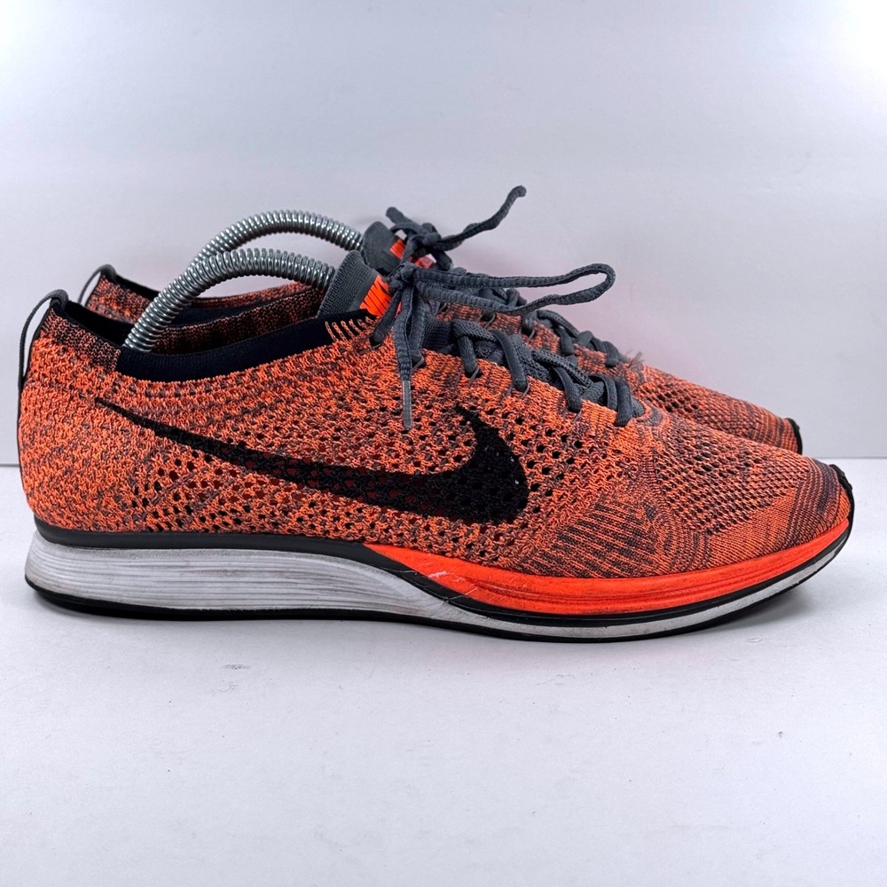 Nike Flyknit Racer Total Orange Dark Grey Running Shoes 526628-810 Mens 9.5